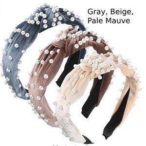 3 Pieces Pearls Headband -- Velvet Twisted Pearls